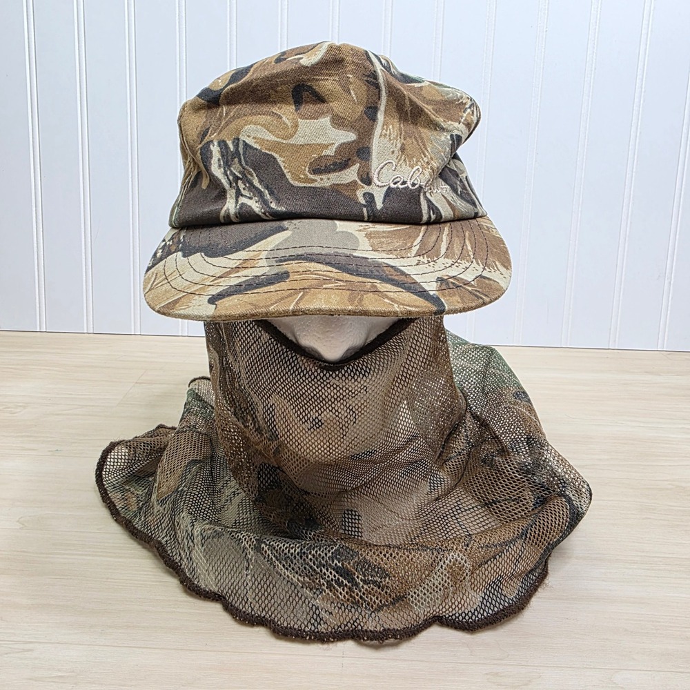 Cabelas Camo Hunting Hat with Mesh Face Mask Neck Gaiter Snapback Mens Brown